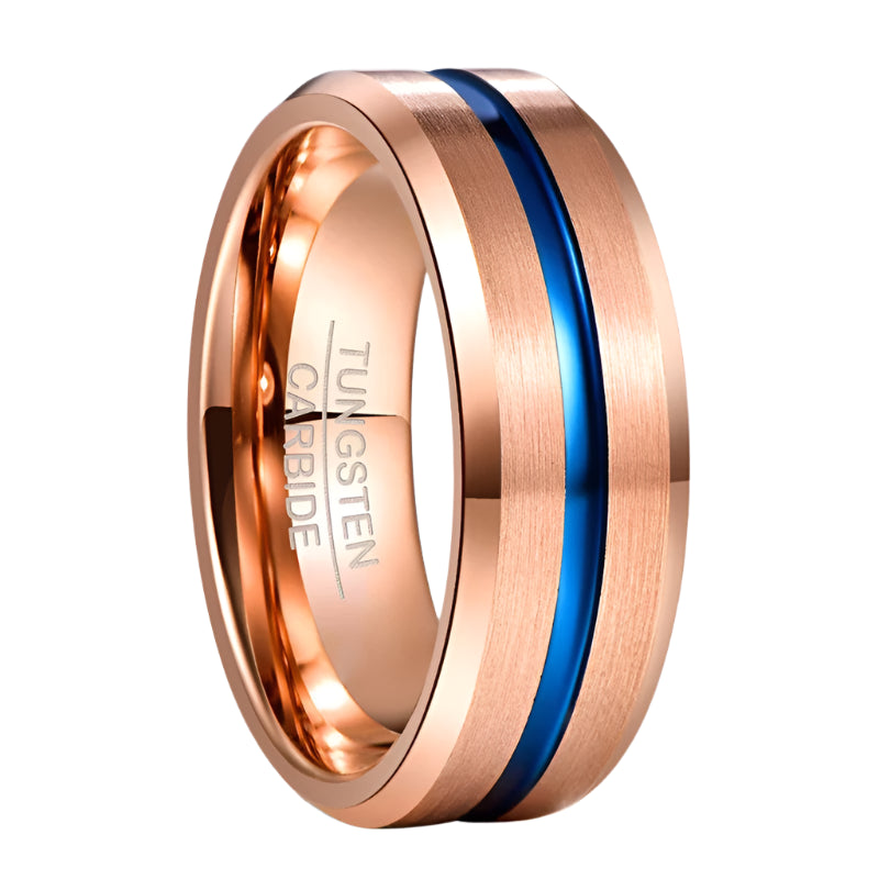 Rose Gold & blue Tungsten Carbide Ring