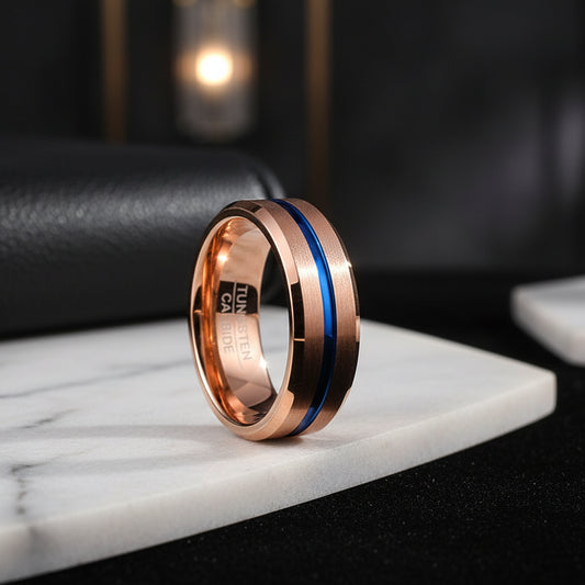 Rose Gold & blue Tungsten Carbide Ring
