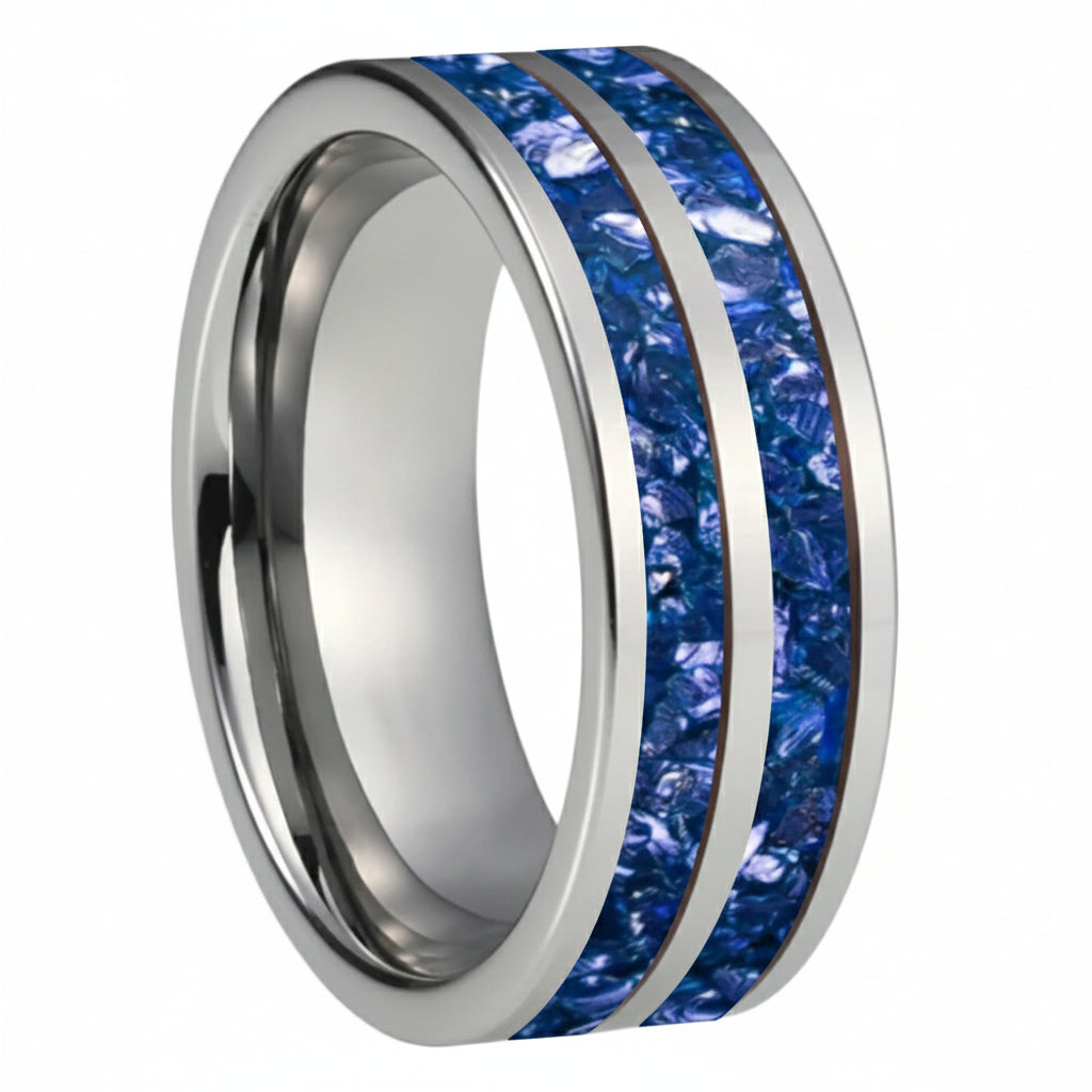 Double Crystal Inlay Tungsten Wedding Band - RealTungsten