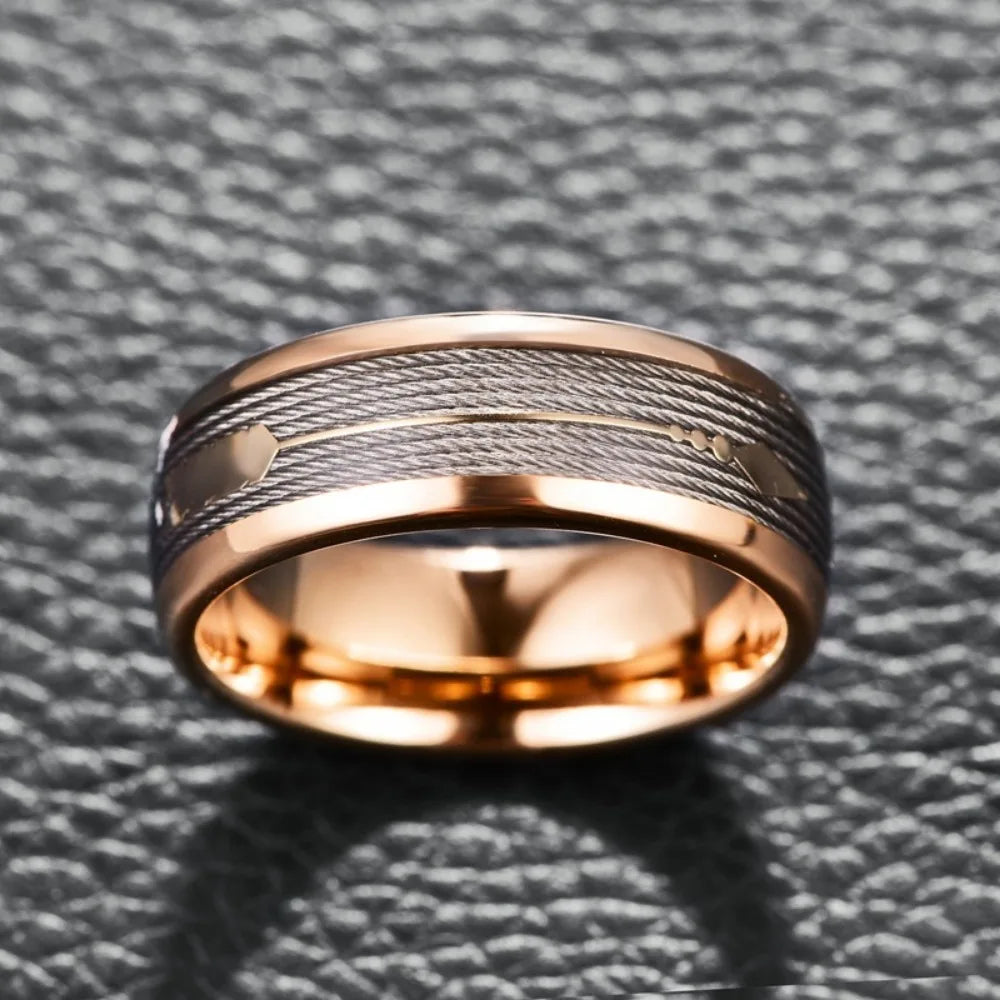 Men 8mm Tungsten Carbide Ring Rose Gold Arrow Design