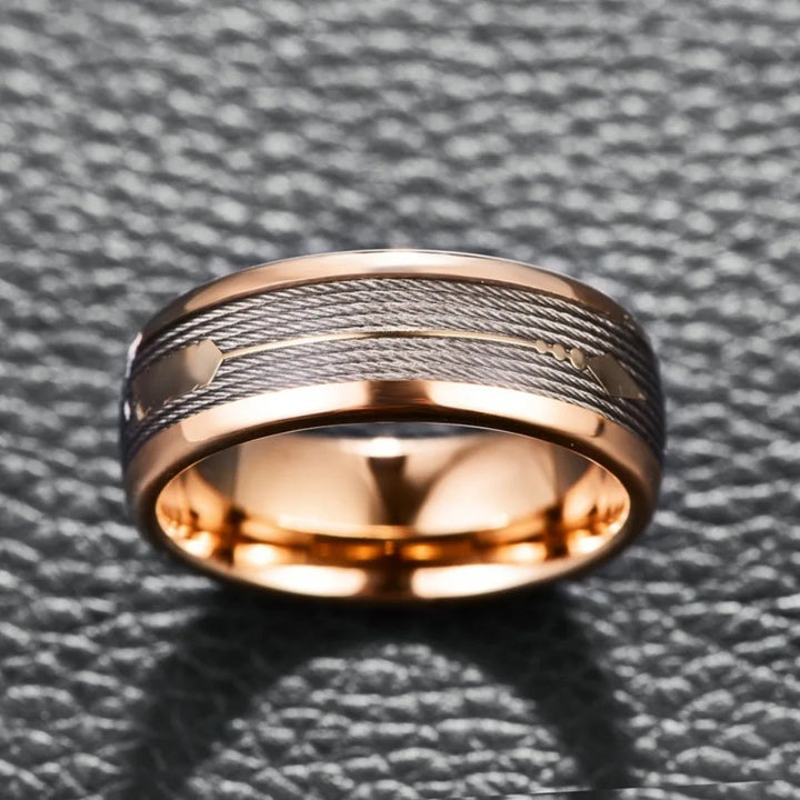 Men 8mm Tungsten Carbide Ring Rose Gold Arrow Design