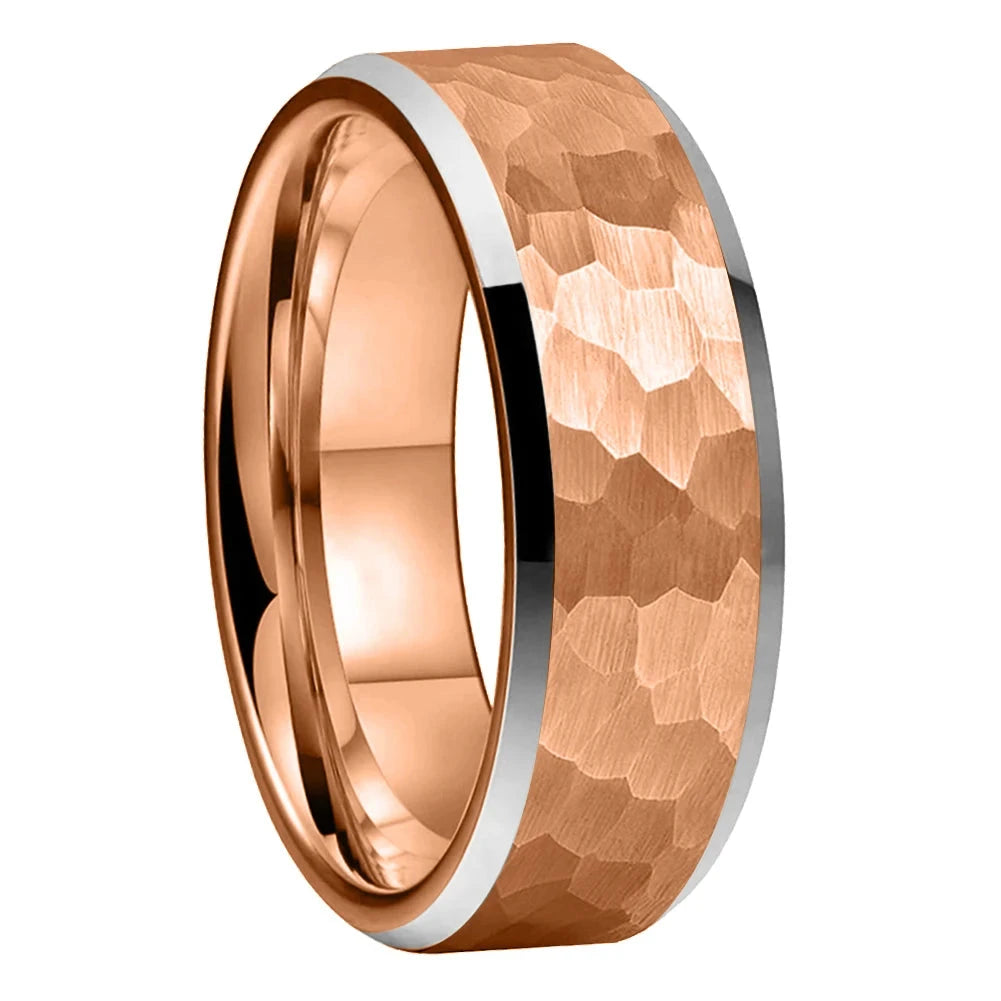 Hammered Tungsten Ring with Beveled Edges