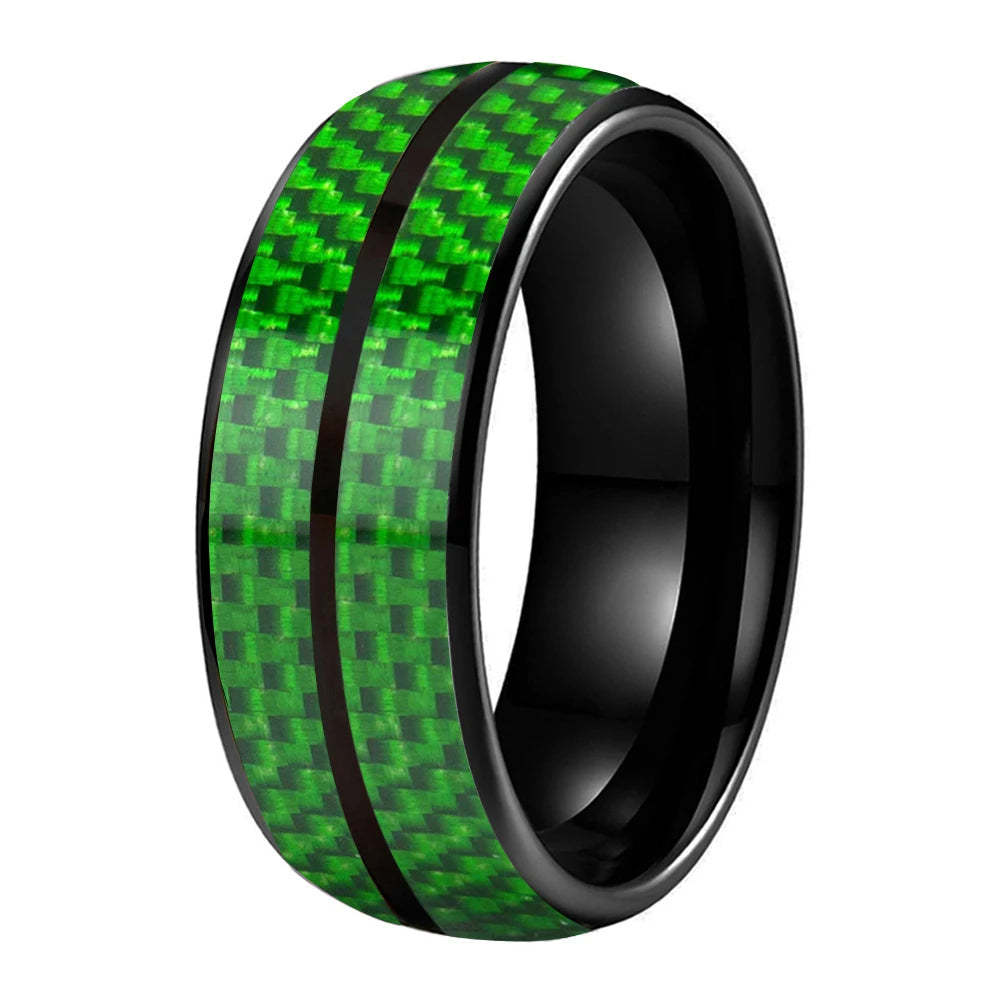 Green Carbon Fiber Double-Groove Tungsten Ring