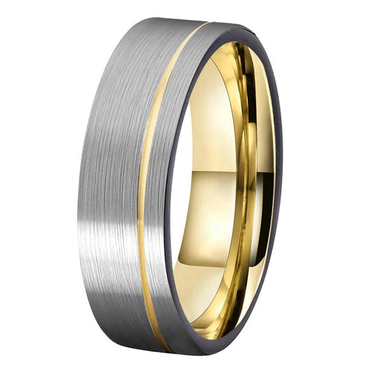 Tungsten Ring with Gold Inlay