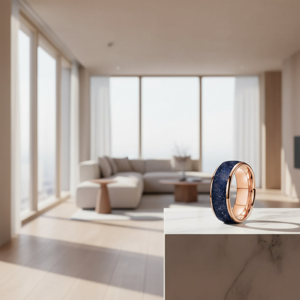 Blue Sandstone 'Galaxy' Tungsten Ring - Comfort Fit (6/8mm)