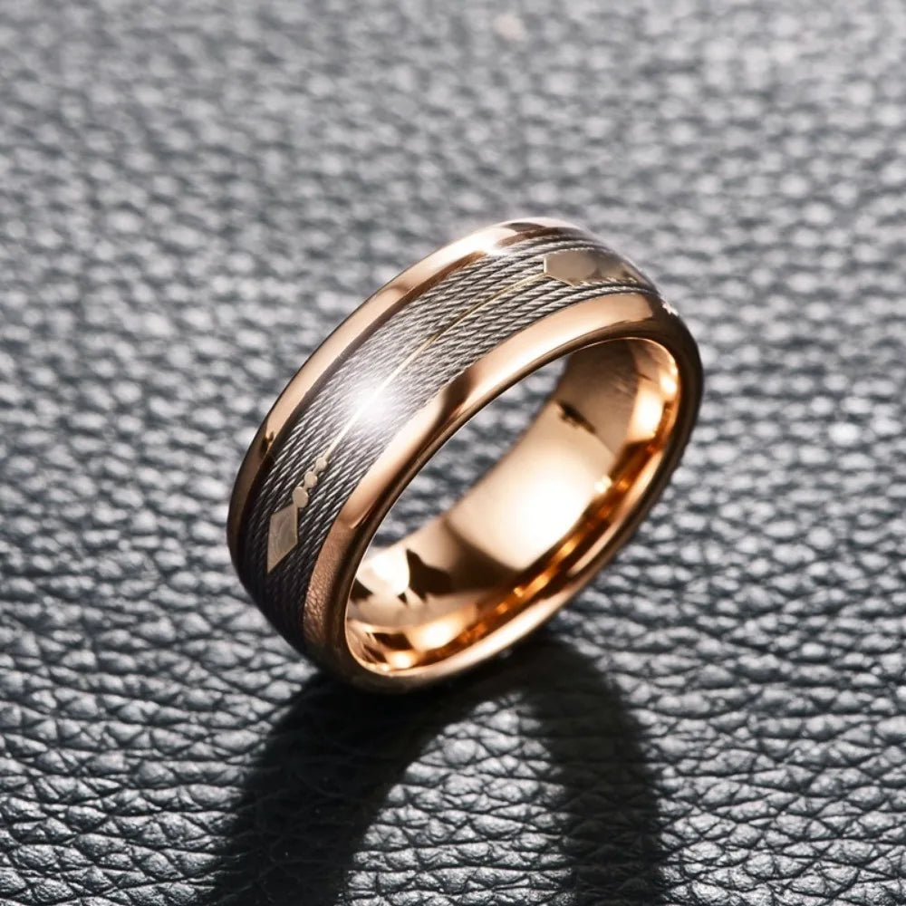 Men 8mm Tungsten Carbide Ring Rose Gold Arrow Design