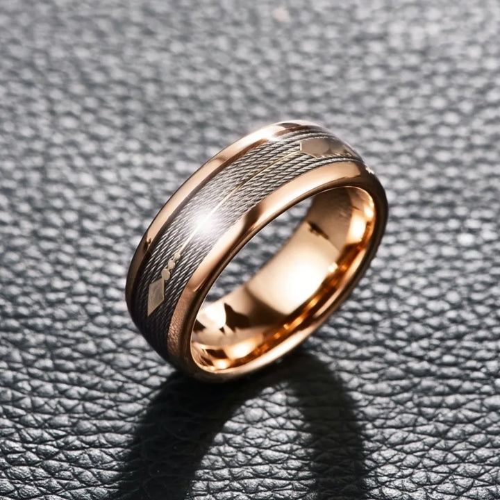 Men 8mm Tungsten Carbide Ring Rose Gold Arrow Design