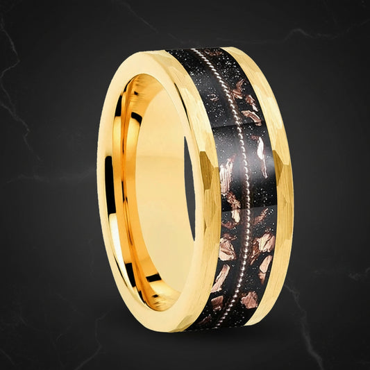 Hammered Tungsten Ring with Rose Gold Foil