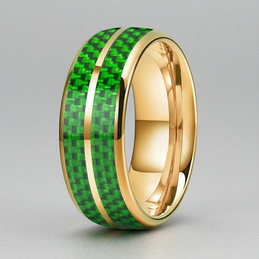 Green Carbon Fiber Double-Groove Tungsten Ring