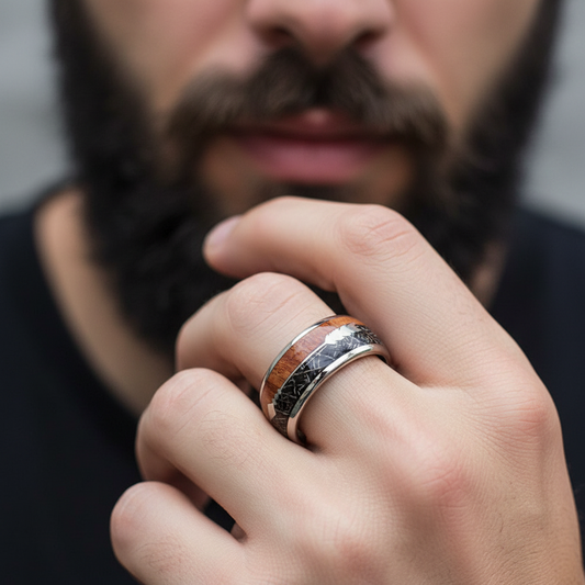 Sandalwood Meteorite Arrow Inlay Tungsten Wedding Band
