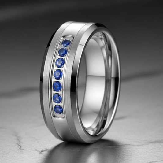 8mm Tungsten Ring with Seven CZ Stones
