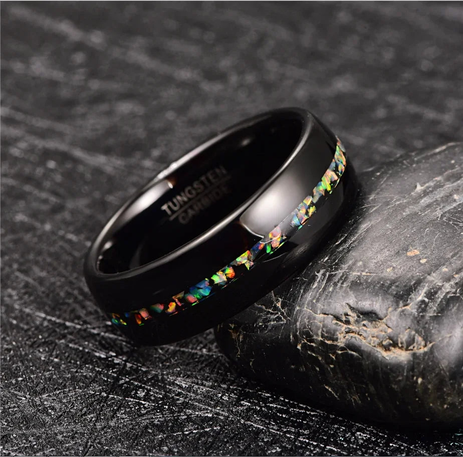 8mm Black Opal Dome Tungsten Carbide Ring