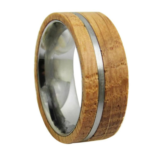 Shiny Silver Color Tungsten With Wood Ring