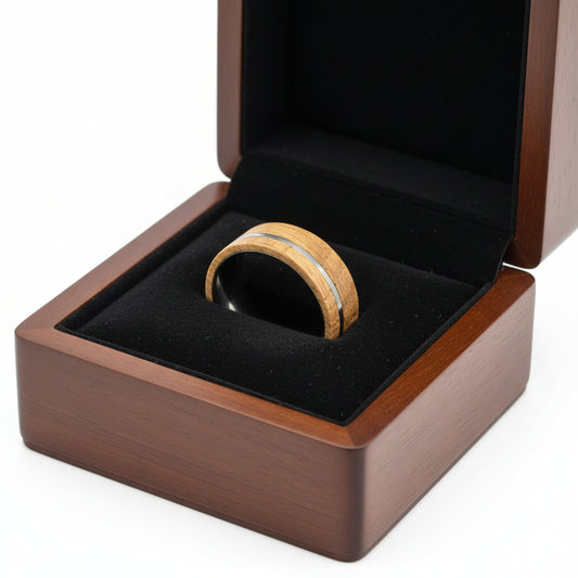 Shiny Silver Color Tungsten With Wood Ring