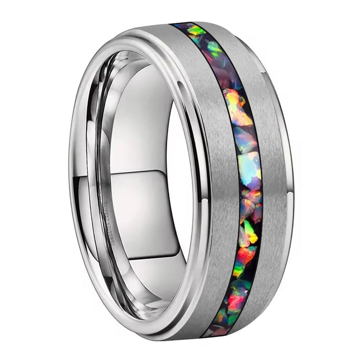 Silver Brushed Opal Tungsten Ring