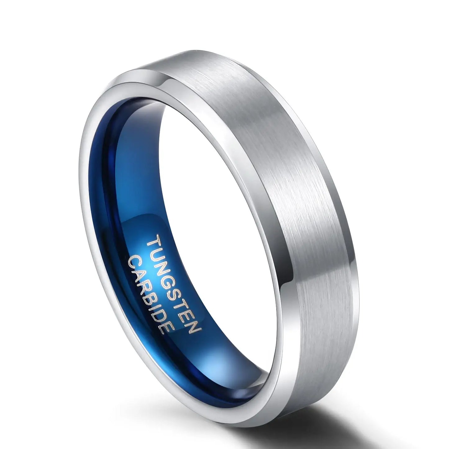 Silver and Blue Tungsten carbide Ring
