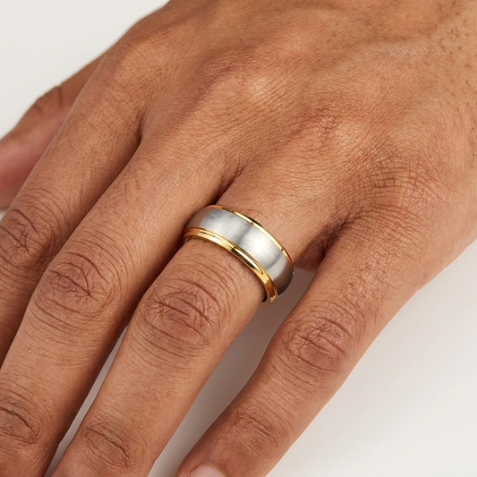 Silver and Gold Stepped Tungsten Wedding Band