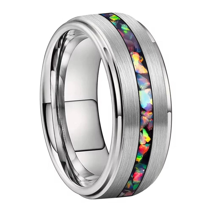 Silver Brushed Opal Tungsten Ring