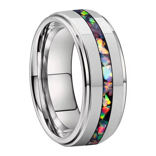 Silver Brushed Opal Tungsten Ring