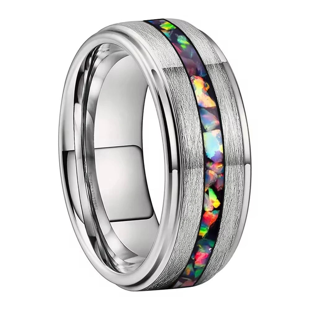 Silver Brushed Opal Tungsten Ring