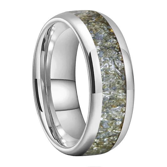 Silver Glassy Inlay Tungsten Wedding Ring
