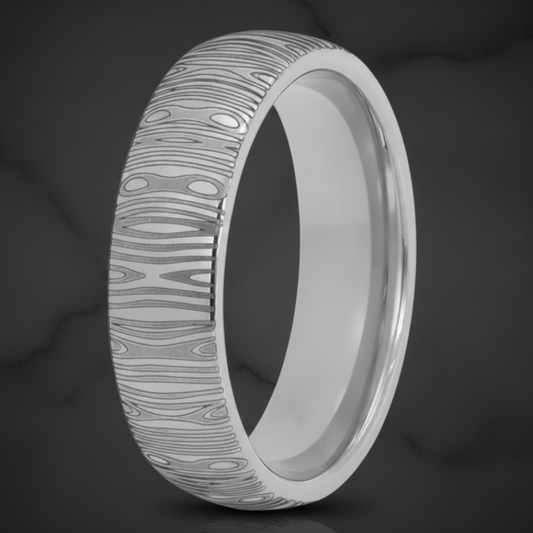 Silver Tungsten Damascus Ring