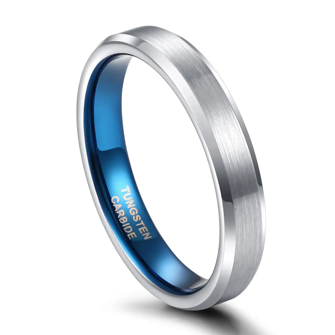 Silver and Blue Tungsten Ring
