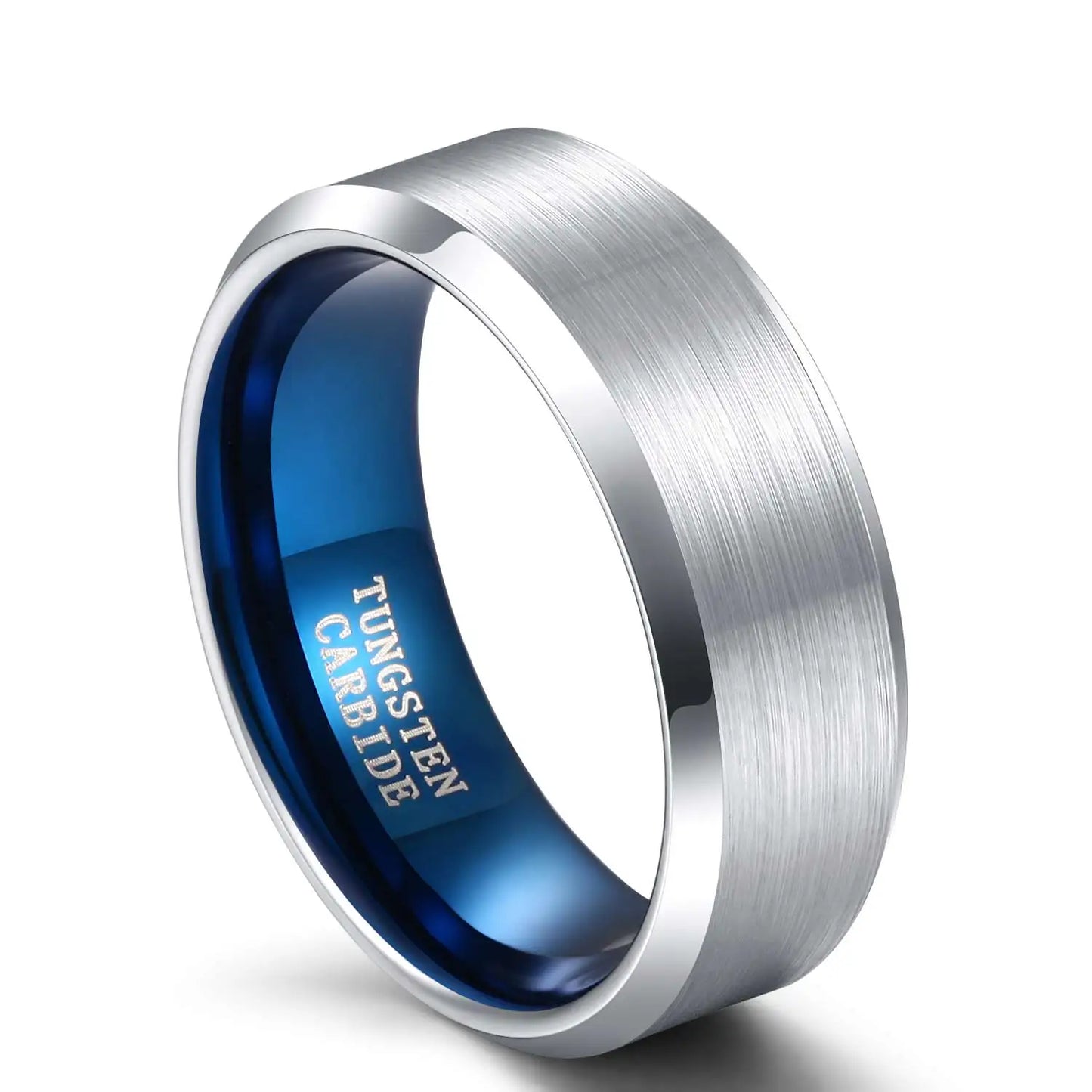 Silver and Blue Tungsten carbide Ring