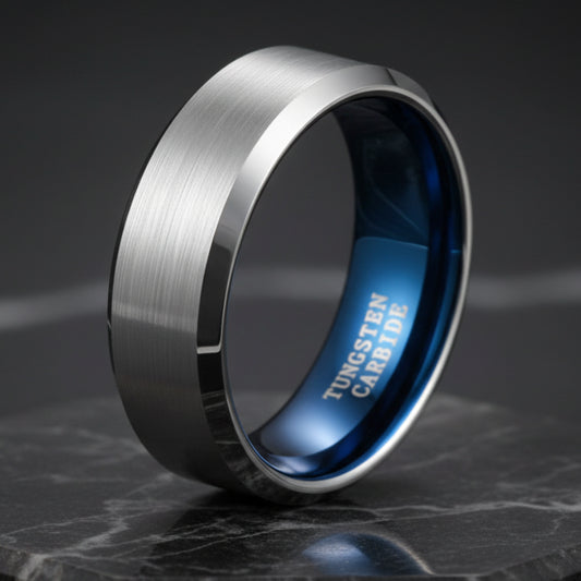Silver and Blue Tungsten Ring
