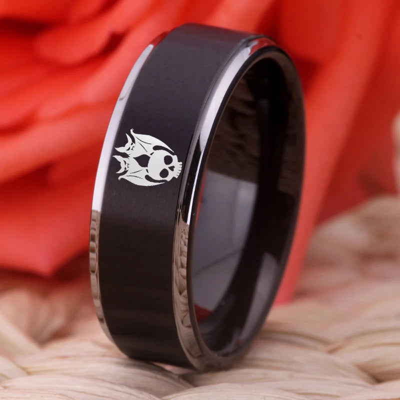 Skull Bat Halloween Design Tungsten Carbide Ring