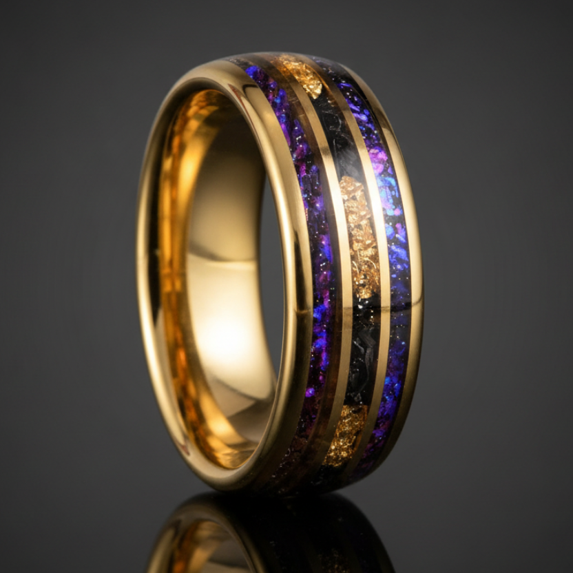 Starry Sandstone Tungsten Ring with Gold Finish