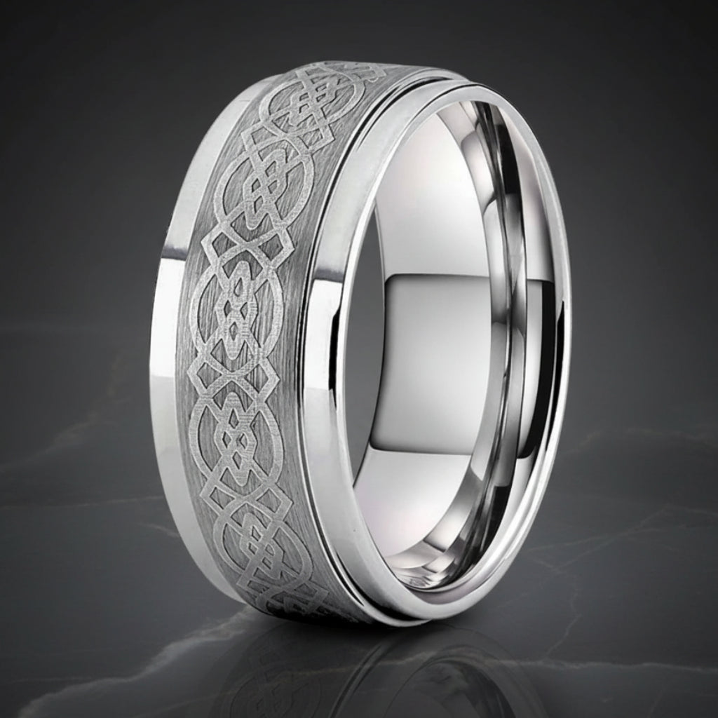 The Elder — Silver Celtic Knot Tungsten Ring