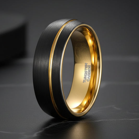 The Inner Gold Oath: Black and Gold tungsten ring