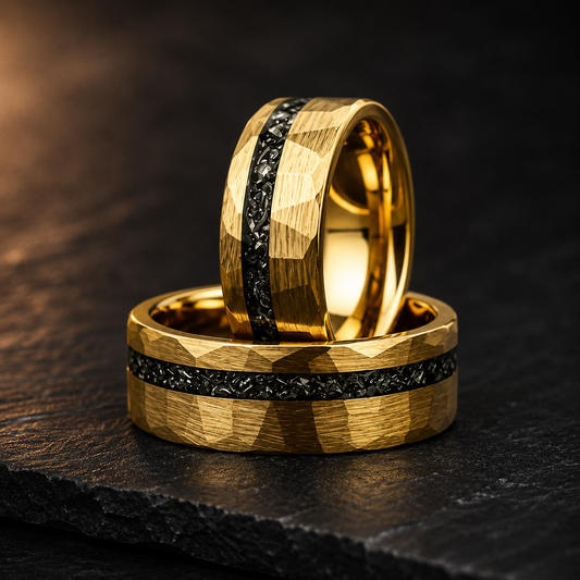 The Meridian – Hammered Black Meteorite Tungsten Ring