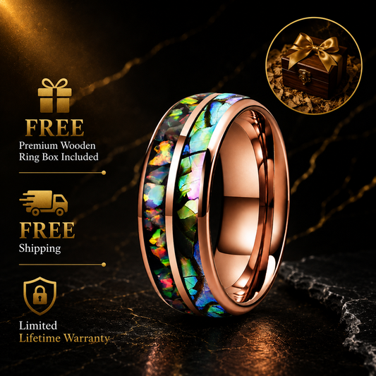 The Phoenix – Fire Opal & Abalone Tungsten Ring