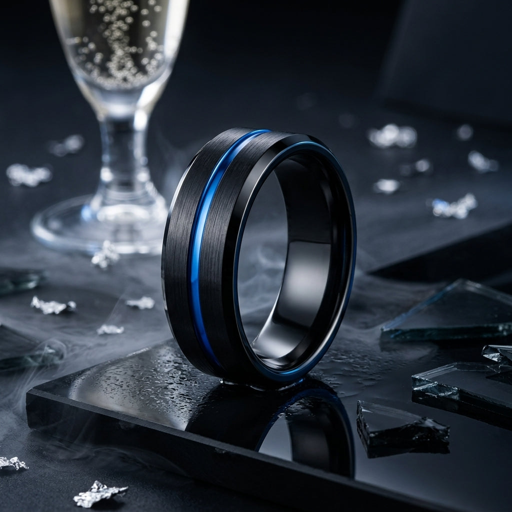 Thin Blue Line Tungsten Ring