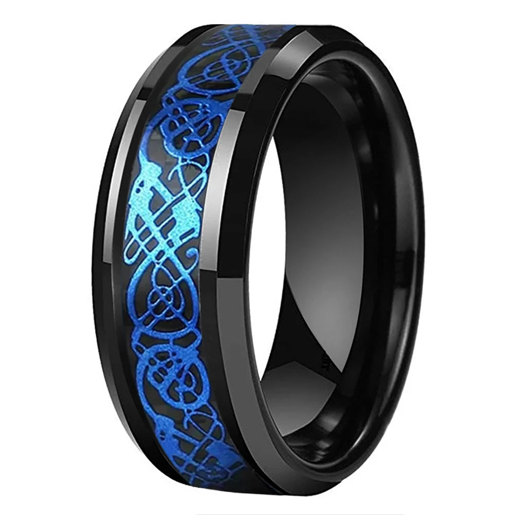 Tungsten Blue Dragon Ring with Carbon Fiber