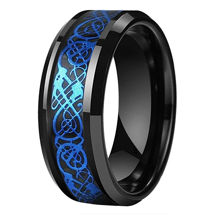 Tungsten Blue Dragon Ring with Carbon Fiber