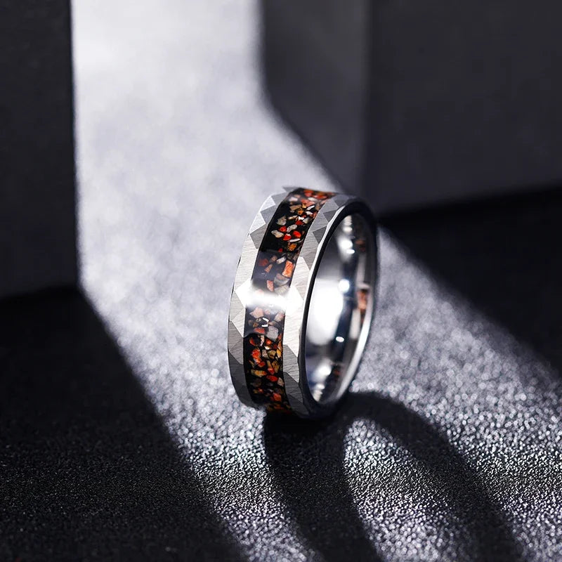 Tungsten Meteorite Dinosaur Bone Ring