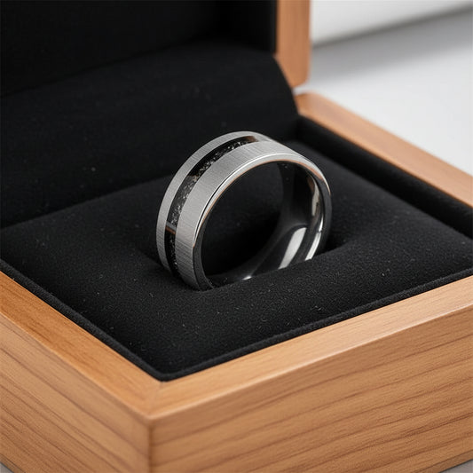 Tungsten Offset Meteorite Ring