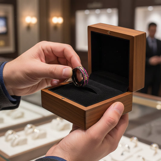 Tungsten Opal Ring with Meteorite