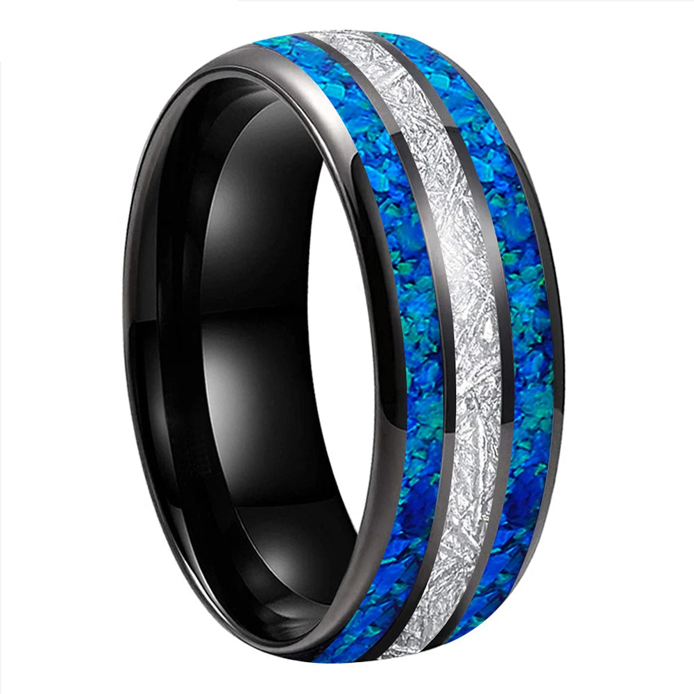 Tungsten Opal Ring with Meteorite