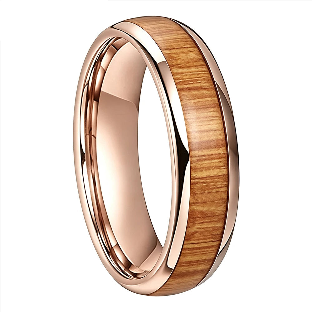 Tungsten Ring with Yellow Peach Wood Inlay