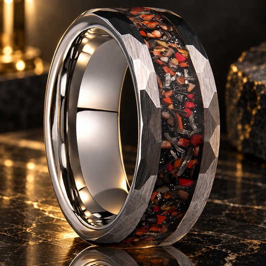 Tungsten Ring with Authentic Dinosaur Bone Inlay