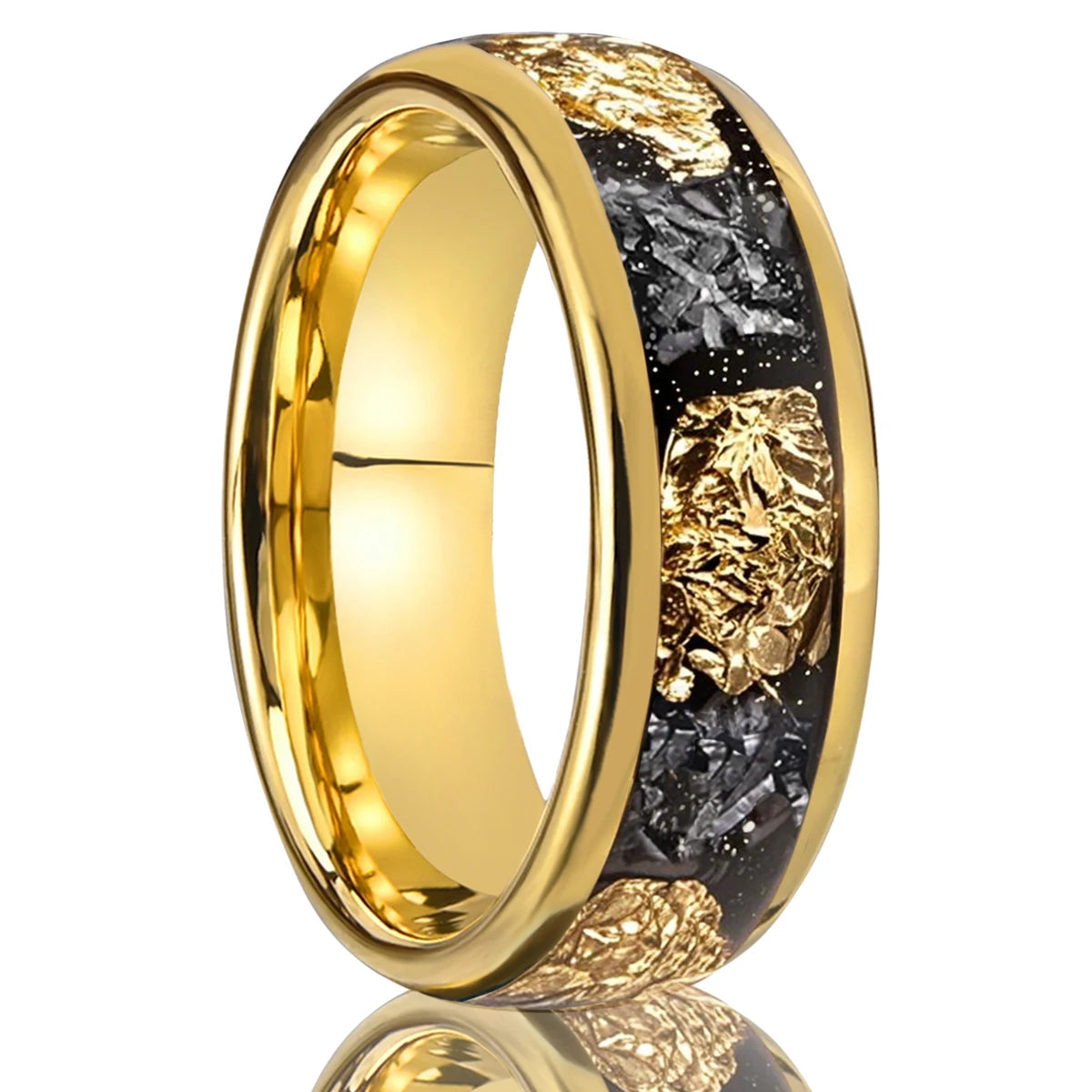 Tungsten Band with Gold Leaf & Meteorite