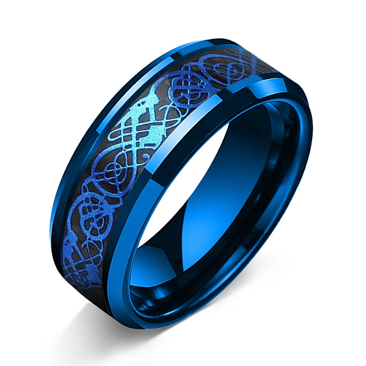 Tungsten Blue Dragon Ring with Carbon Fiber