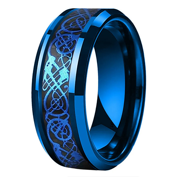 Tungsten Blue Dragon Ring with Carbon Fiber
