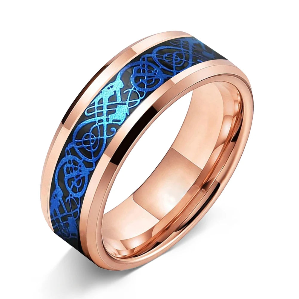 Tungsten Blue Dragon Ring with Carbon Fiber