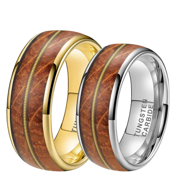 Tungsten Carbide Guitar String Whiskey Barrel Ring