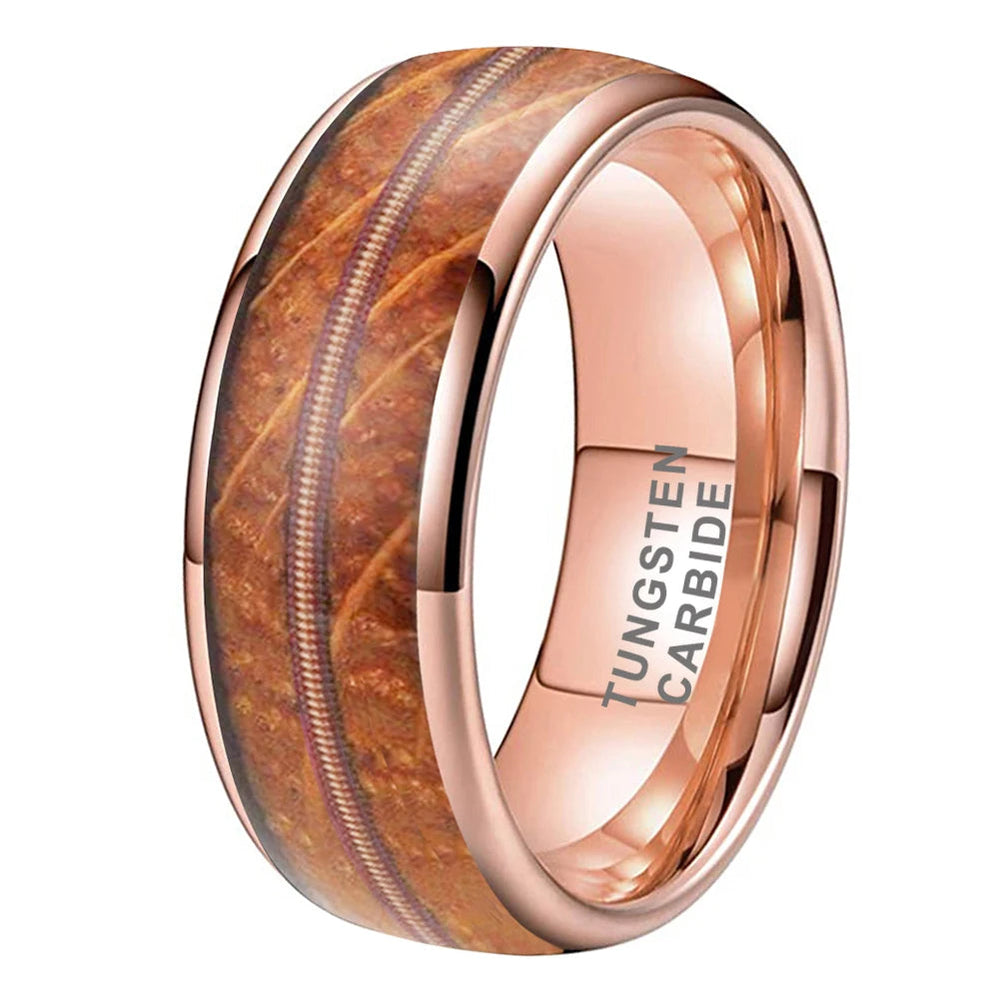 Tungsten Carbide Guitar String Whiskey Barrel Ring